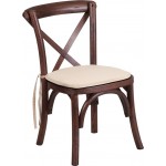 Stackable Kids Mahogany Wood Cross Back Chair with Cushion