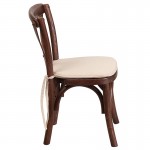 Stackable Kids Mahogany Wood Cross Back Chair with Cushion