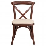 Stackable Kids Mahogany Wood Cross Back Chair with Cushion