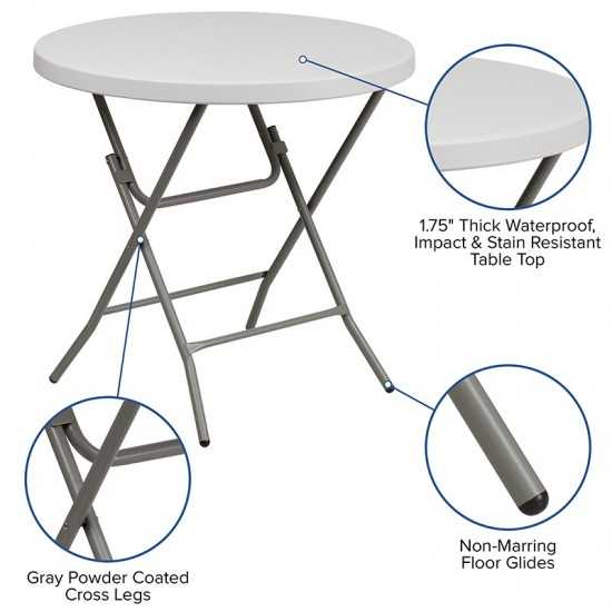 2.63-Foot Round Granite White Plastic Folding Table