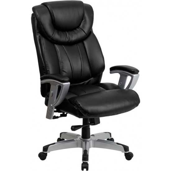 Big & Tall 400 lb. Rated Black LeatherSoft Executive Ergonomic Office Chair with Silver Adjustable Arms