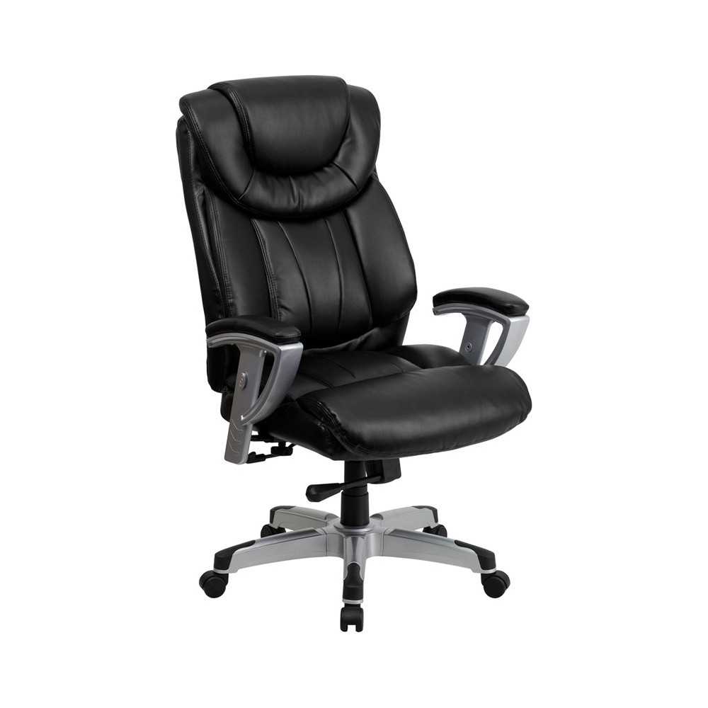 Big & Tall 400 lb. Rated Black LeatherSoft Executive Ergonomic Office Chair with Silver Adjustable Arms