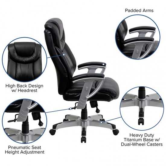 Big & Tall 400 lb. Rated Black LeatherSoft Executive Ergonomic Office Chair with Silver Adjustable Arms