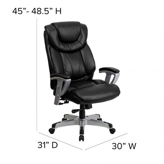 Big & Tall 400 lb. Rated Black LeatherSoft Executive Ergonomic Office Chair with Silver Adjustable Arms