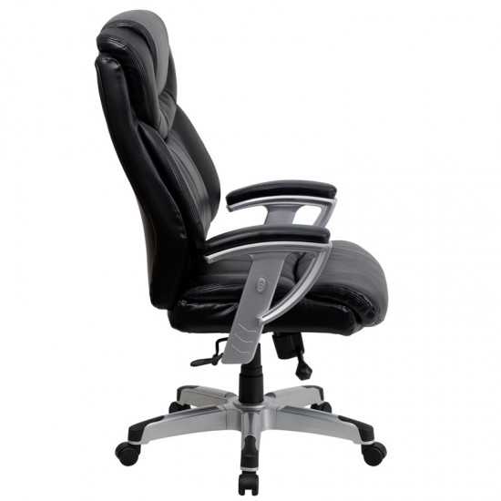 Big & Tall 400 lb. Rated Black LeatherSoft Executive Ergonomic Office Chair with Silver Adjustable Arms