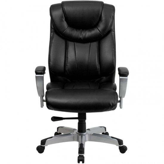 Big & Tall 400 lb. Rated Black LeatherSoft Executive Ergonomic Office Chair with Silver Adjustable Arms