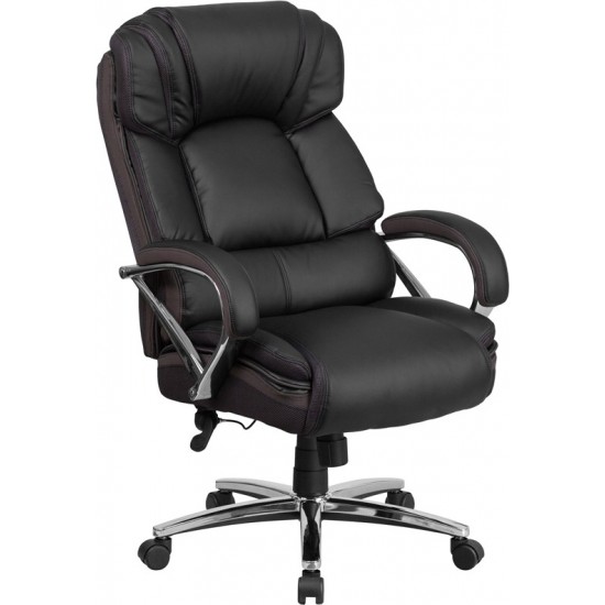 Big & Tall 500 lb. Rated Black LeatherSoft Executive Swivel Ergonomic Office Chair with Chrome Base and Arms