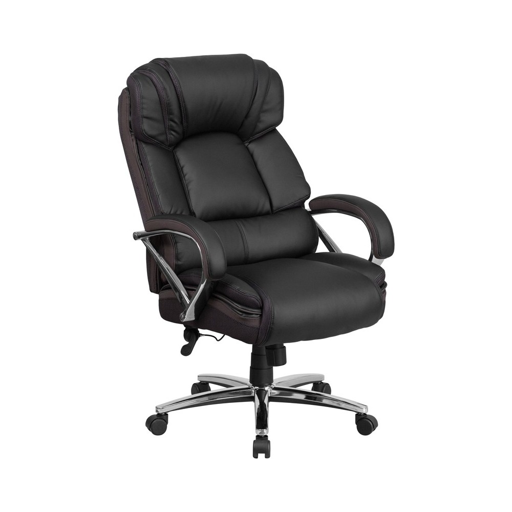 Big & Tall 500 lb. Rated Black LeatherSoft Executive Swivel Ergonomic Office Chair with Chrome Base and Arms