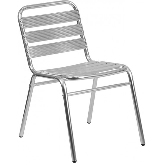 Commercial Aluminum Indoor-Outdoor Restaurant Stack Chair with Triple Slat Back