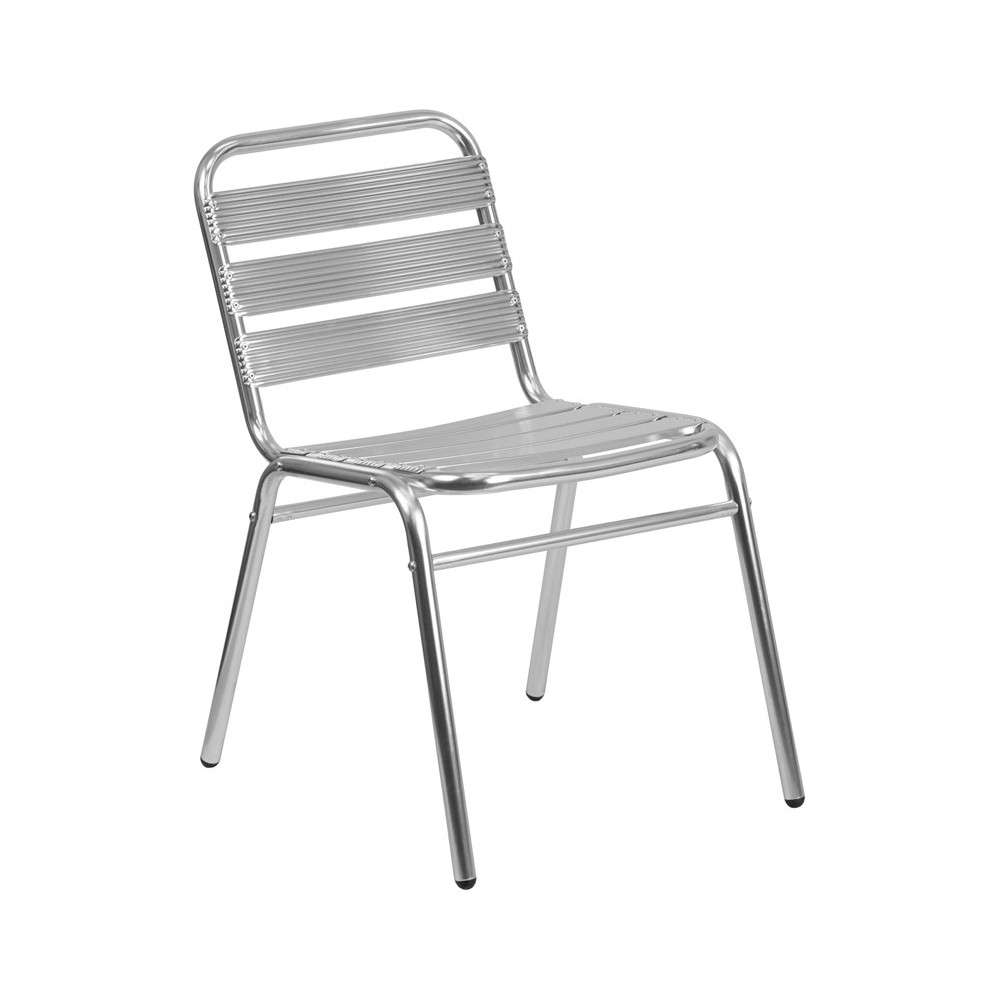 Commercial Aluminum Indoor-Outdoor Restaurant Stack Chair with Triple Slat Back