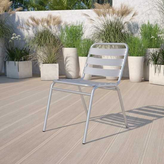 Commercial Aluminum Indoor-Outdoor Restaurant Stack Chair with Triple Slat Back