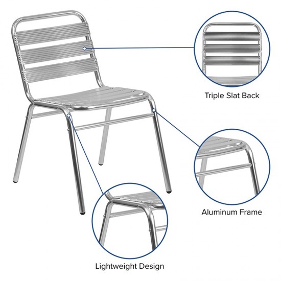 Commercial Aluminum Indoor-Outdoor Restaurant Stack Chair with Triple Slat Back