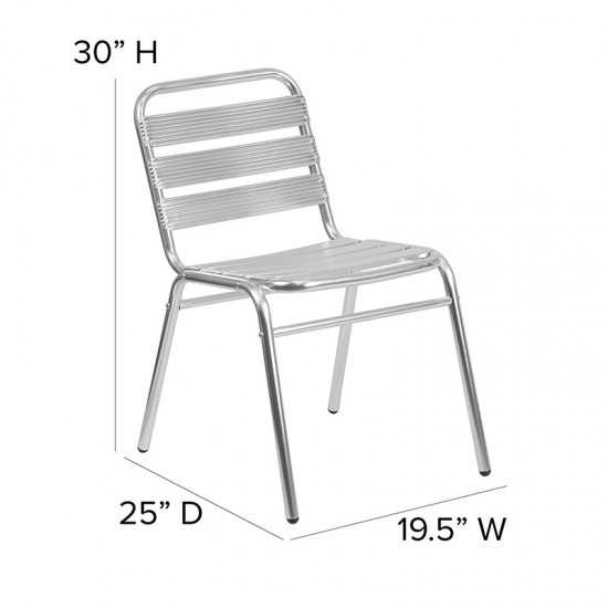 Commercial Aluminum Indoor-Outdoor Restaurant Stack Chair with Triple Slat Back