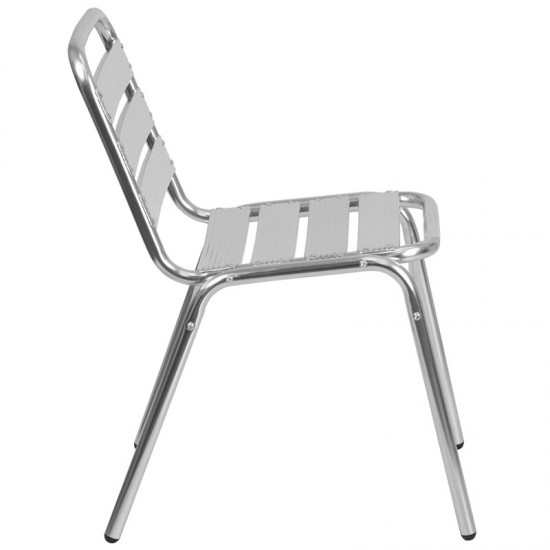 Commercial Aluminum Indoor-Outdoor Restaurant Stack Chair with Triple Slat Back