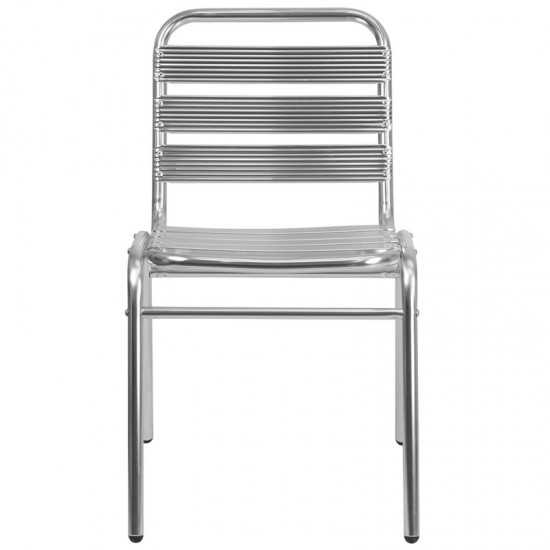 Commercial Aluminum Indoor-Outdoor Restaurant Stack Chair with Triple Slat Back