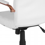 Mid-Back White LeatherSoft Executive Swivel Office Chair with Rose Gold Frame and Arms