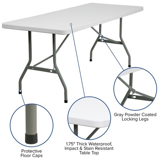 6-Foot Granite White Plastic Folding Table