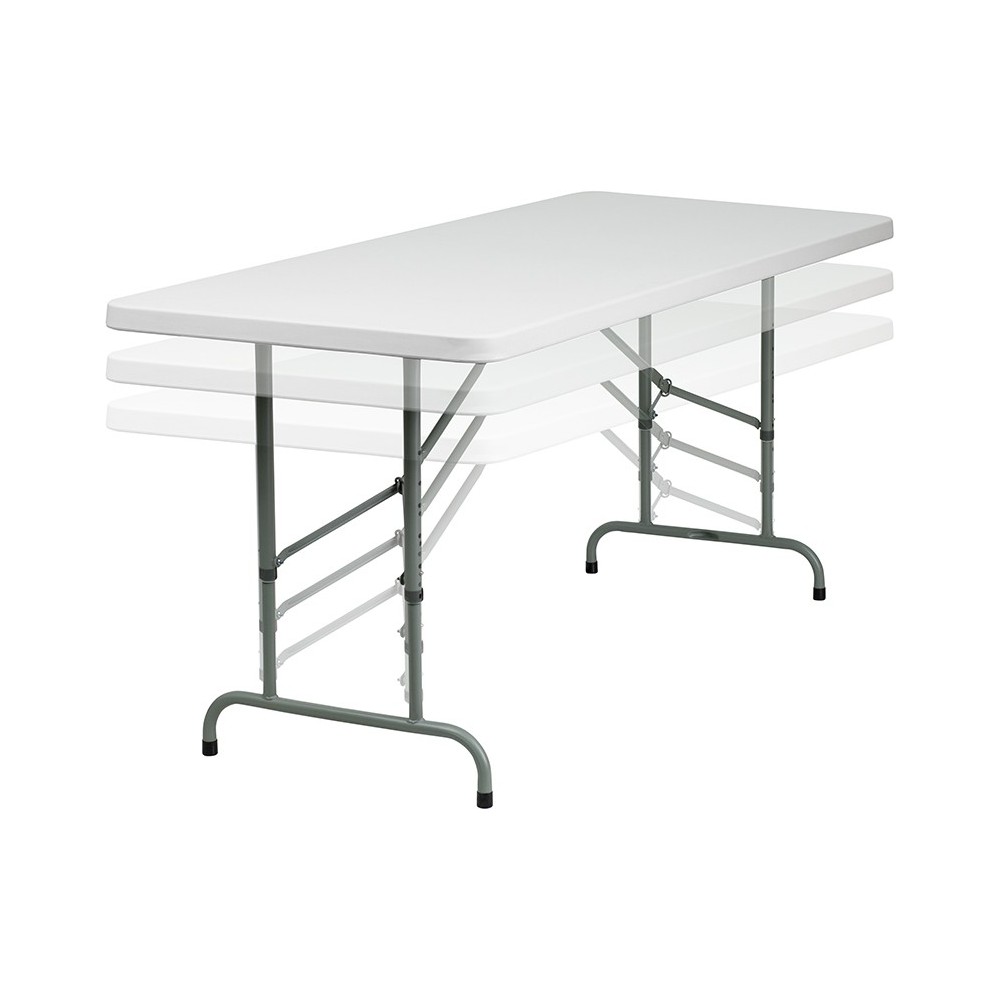 6-Foot Height Adjustable Granite White Plastic Folding Table