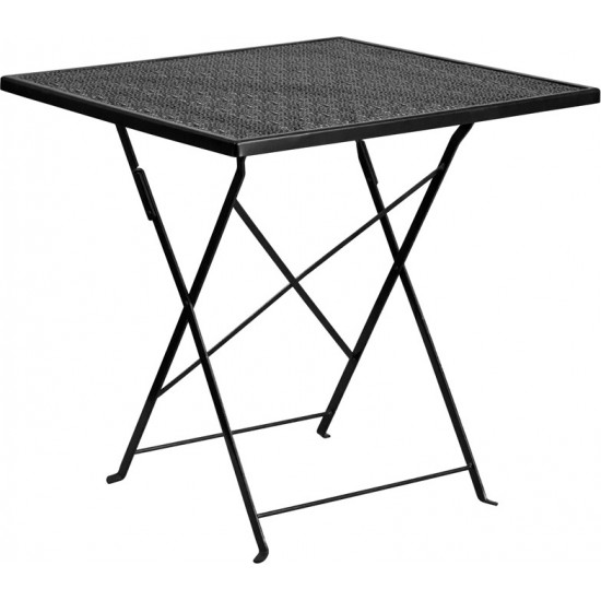 Commercial Grade 28" Square Black Indoor-Outdoor Steel Folding Patio Table