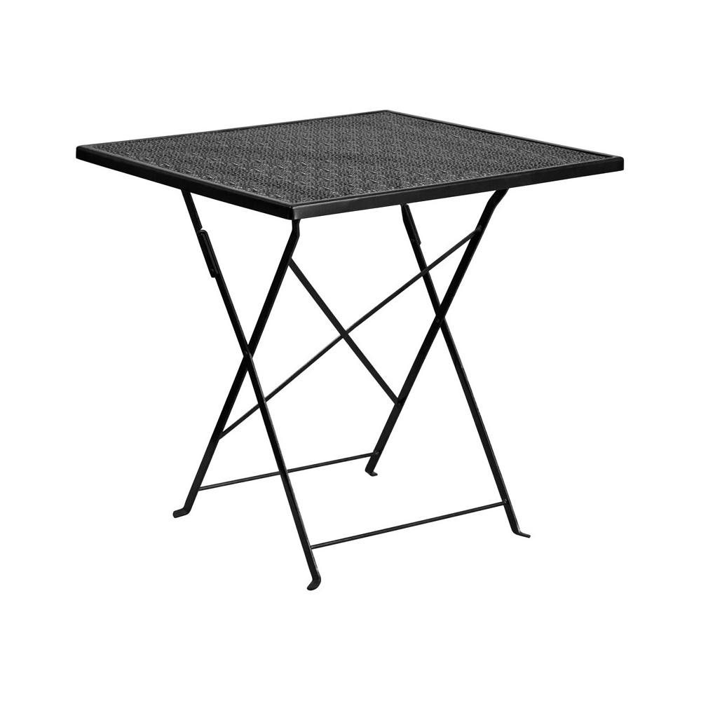 Commercial Grade 28" Square Black Indoor-Outdoor Steel Folding Patio Table