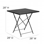 Commercial Grade 28" Square Black Indoor-Outdoor Steel Folding Patio Table