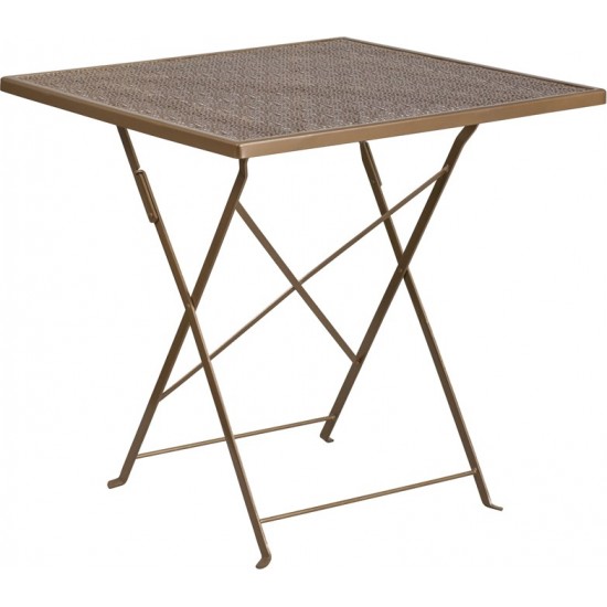 Commercial Grade 28" Square Gold Indoor-Outdoor Steel Folding Patio Table