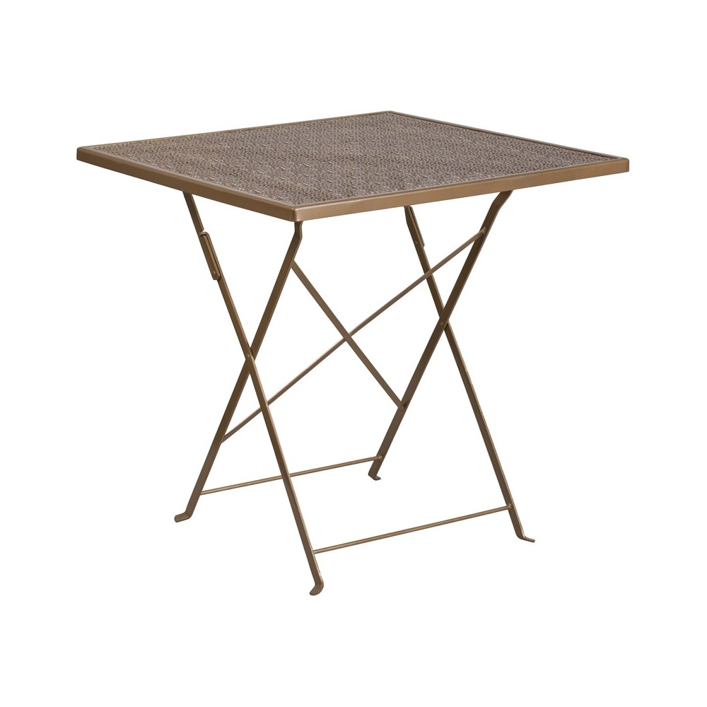 Commercial Grade 28" Square Gold Indoor-Outdoor Steel Folding Patio Table