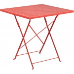 Commercial Grade 28" Square Coral Indoor-Outdoor Steel Folding Patio Table