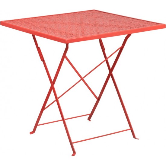 Commercial Grade 28" Square Coral Indoor-Outdoor Steel Folding Patio Table