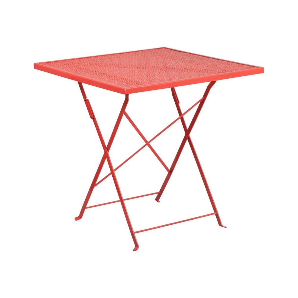 Commercial Grade 28" Square Coral Indoor-Outdoor Steel Folding Patio Table