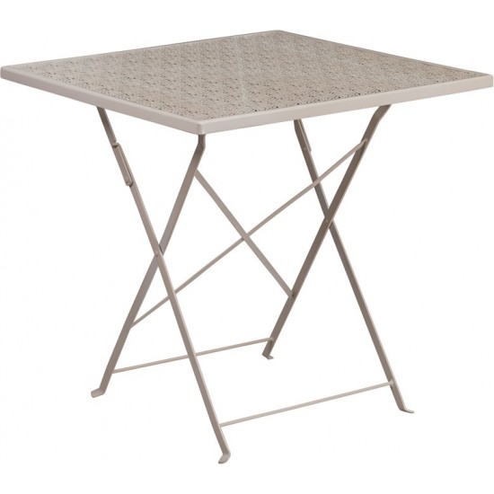 Commercial Grade 28" Square Light Gray Indoor-Outdoor Steel Folding Patio Table