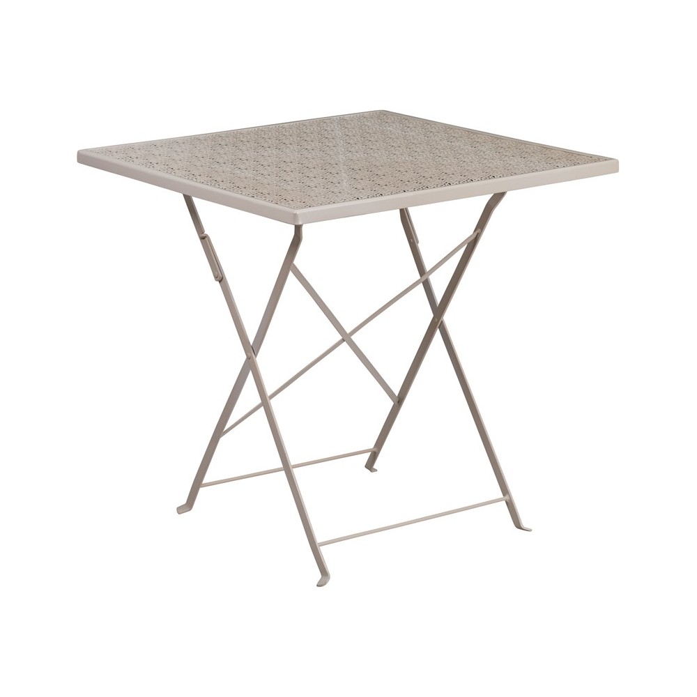 Commercial Grade 28" Square Light Gray Indoor-Outdoor Steel Folding Patio Table