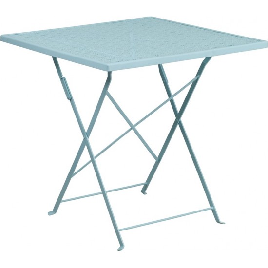 Commercial Grade 28" Square Sky Blue Indoor-Outdoor Steel Folding Patio Table