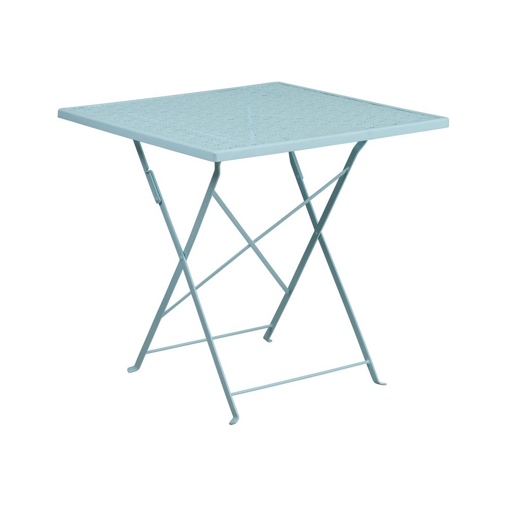 Commercial Grade 28" Square Sky Blue Indoor-Outdoor Steel Folding Patio Table Commercial Grade 28" Square Sky Blue Indoor-Outdoor Steel Folding Patio Table