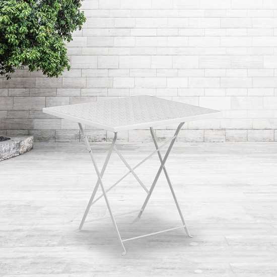 Commercial Grade 28" Square White Indoor-Outdoor Steel Folding Patio Table
