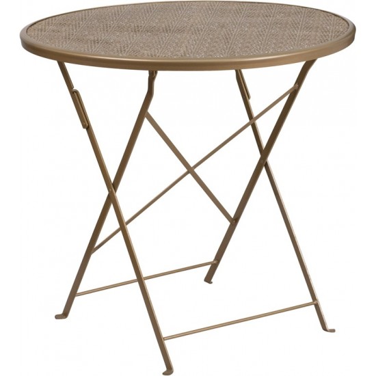 Commercial Grade 30" Round Gold Indoor-Outdoor Steel Folding Patio Table