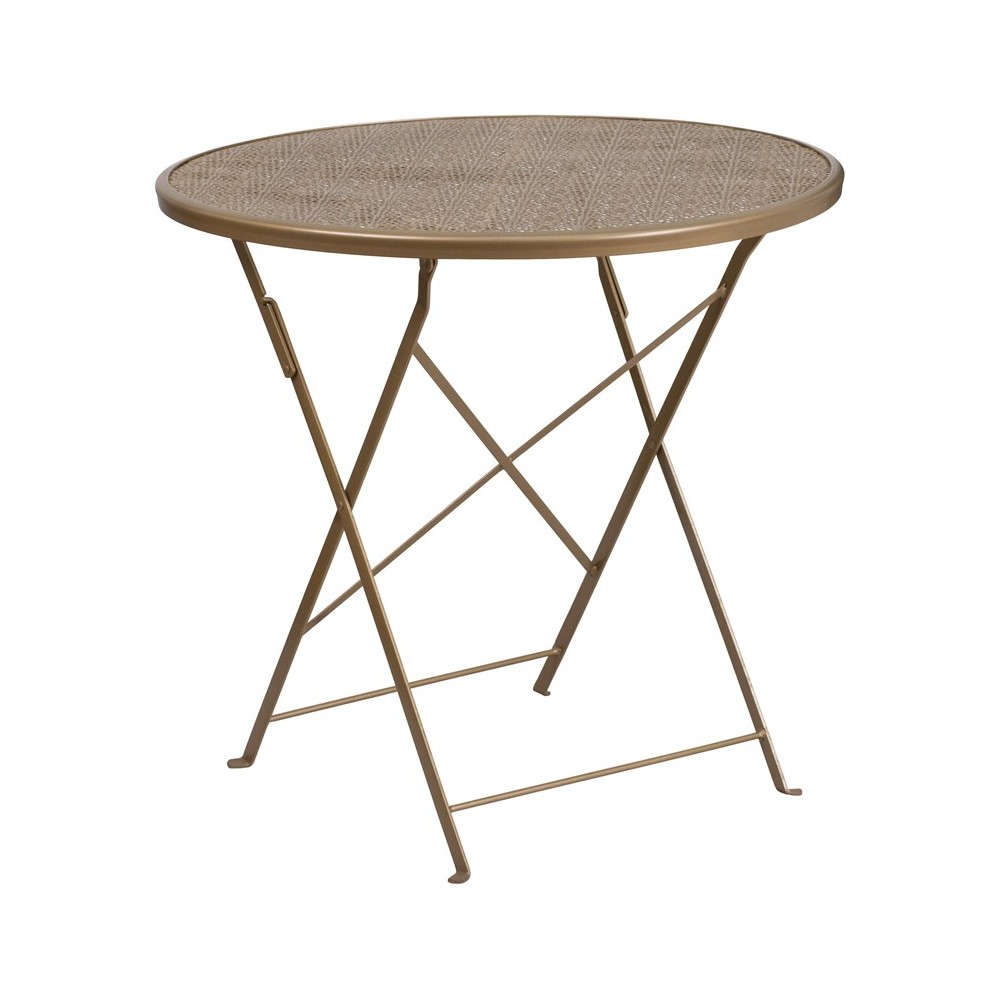 Commercial Grade 30" Round Gold Indoor-Outdoor Steel Folding Patio Table