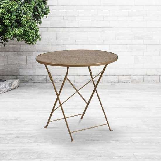 Commercial Grade 30" Round Gold Indoor-Outdoor Steel Folding Patio Table