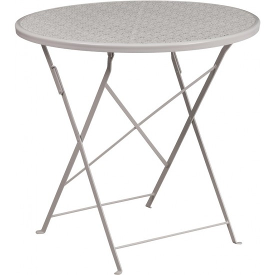 Commercial Grade 30" Round Light Gray Indoor-Outdoor Steel Folding Patio Table