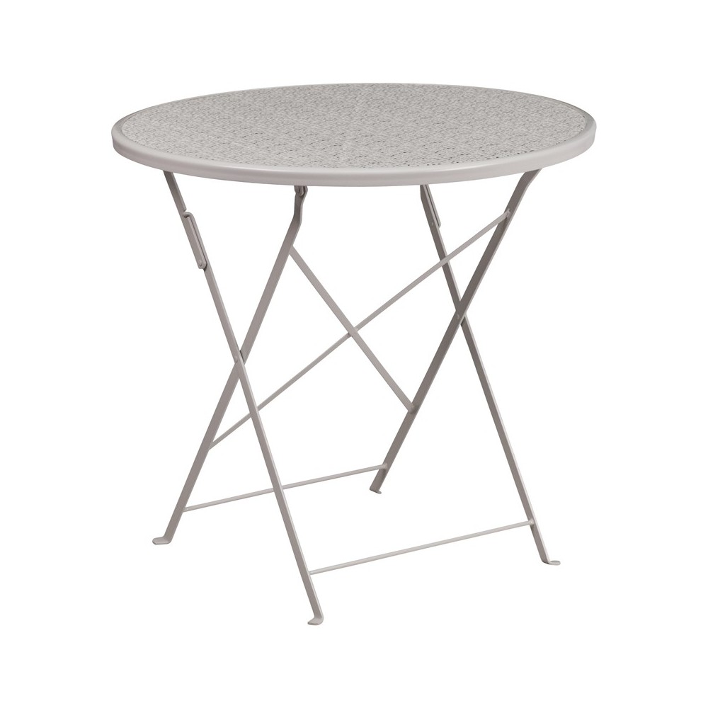 Commercial Grade 30" Round Light Gray Indoor-Outdoor Steel Folding Patio Table Commercial Grade 30" Round Light Gray Indoor-Outdoor Steel Folding Patio Table