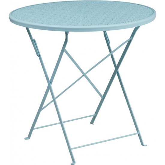 Commercial Grade 30" Round Sky Blue Indoor-Outdoor Steel Folding Patio Table