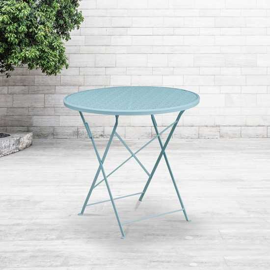 Commercial Grade 30" Round Sky Blue Indoor-Outdoor Steel Folding Patio Table