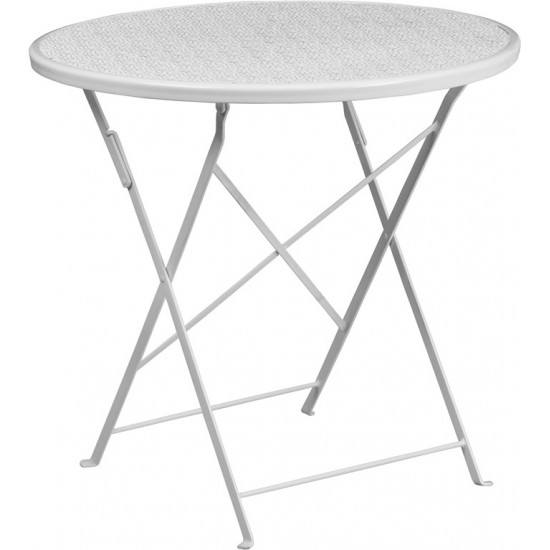 Commercial Grade 30" Round White Indoor-Outdoor Steel Folding Patio Table