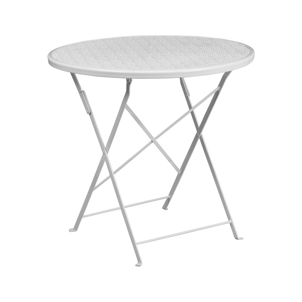 Commercial Grade 30" Round White Indoor-Outdoor Steel Folding Patio Table Commercial Grade 30" Round White Indoor-Outdoor Steel Folding Patio Table