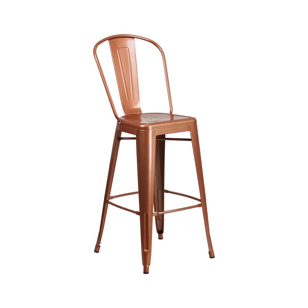 Commercial Grade 30" High Copper Metal Indoor-Outdoor Barstool with Back Commercial Grade 30" High Copper Metal Indoor-Outdoor Barstool with Back