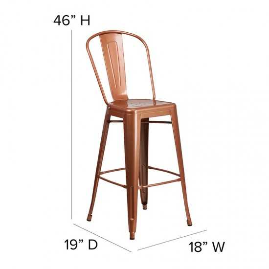 Commercial Grade 30" High Copper Metal Indoor-Outdoor Barstool with Back