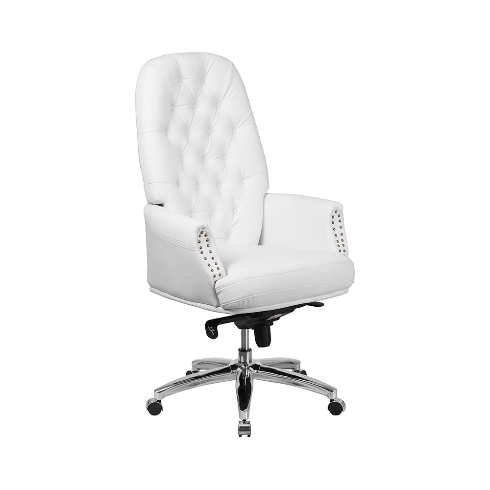 High Back Traditional Tufted White LeatherSoft Multifunction Executive Swivel Ergonomic Office Chair with Arms