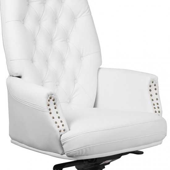 High Back Traditional Tufted White LeatherSoft Multifunction Executive Swivel Ergonomic Office Chair with Arms