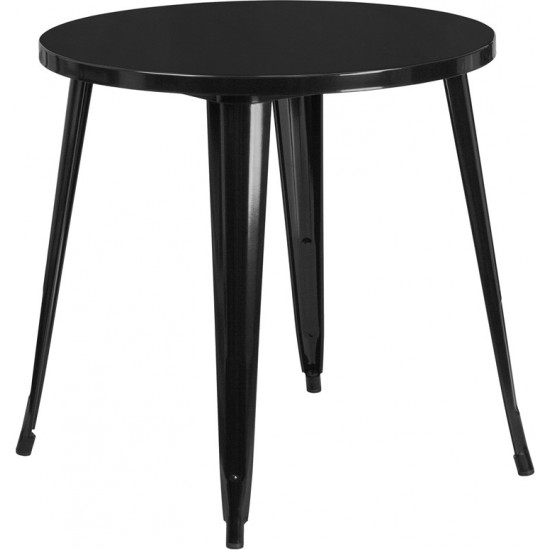 Commercial Grade 30" Round Black Metal Indoor-Outdoor Table