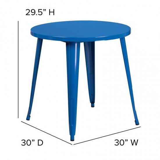 Commercial Grade 30" Round Blue Metal Indoor-Outdoor Table